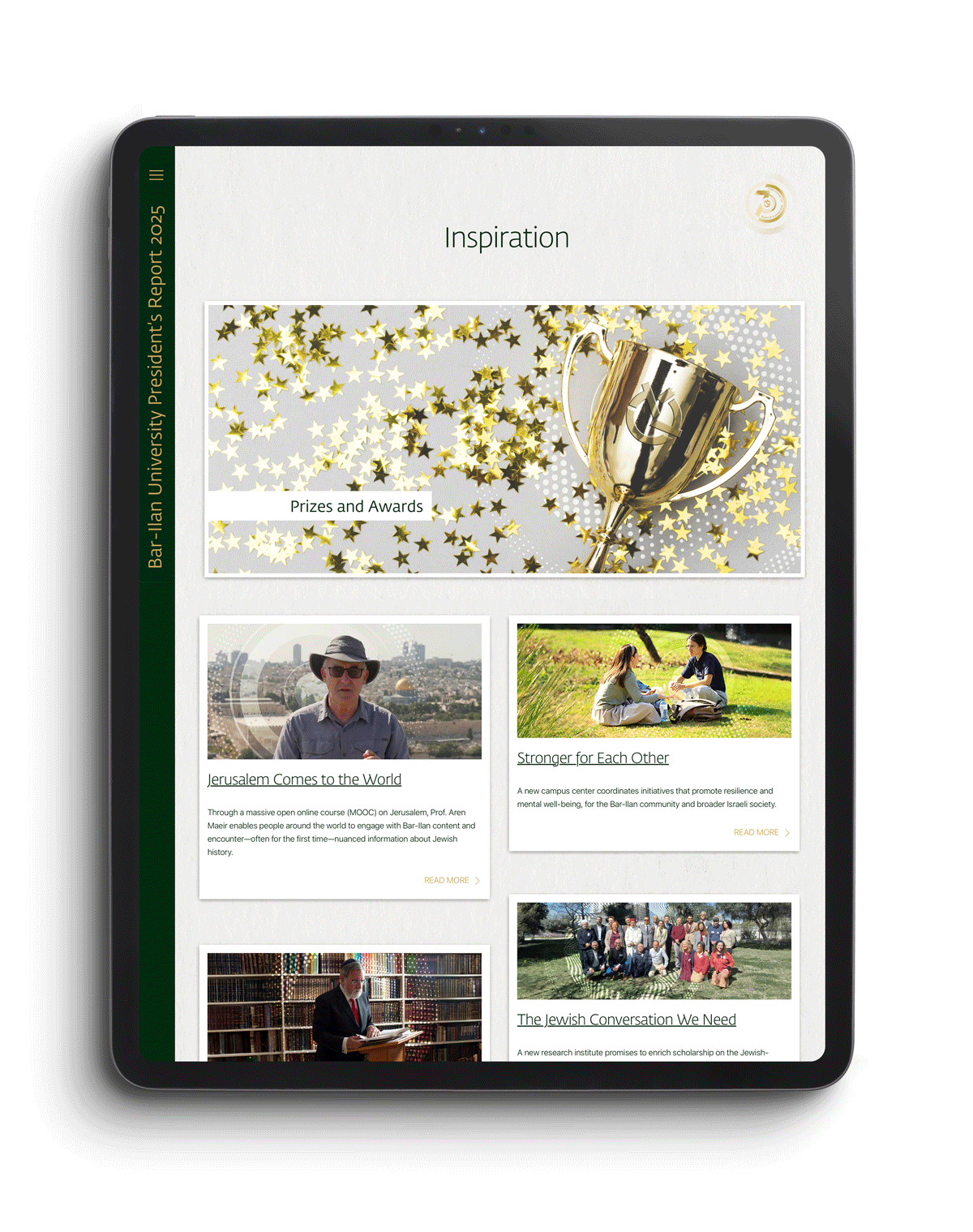 Bar-Ilan President Report 2025 - website design website page on ipad